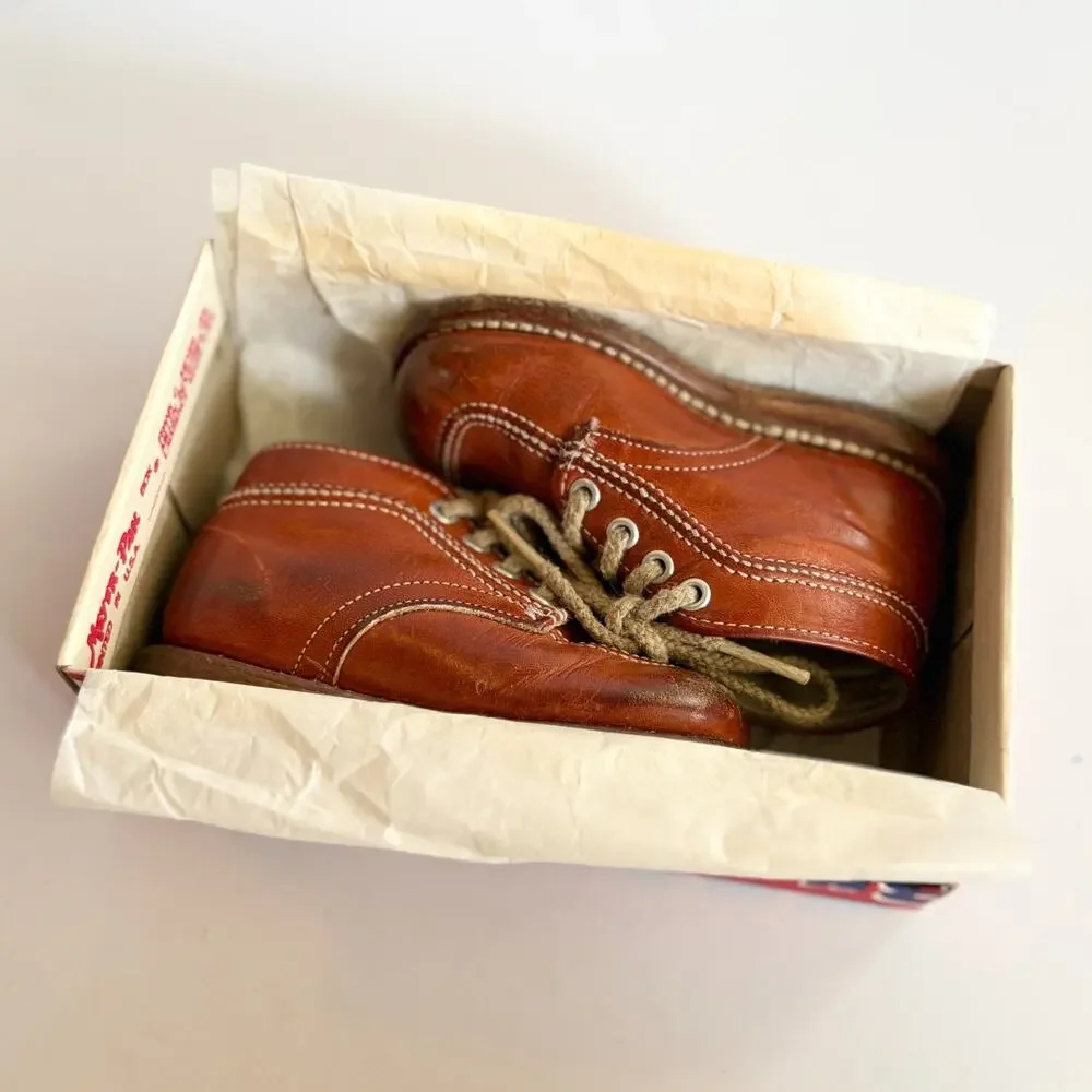 Buster Brown Shoes Toddler Leather Saddle Oxford Brown Sz 6 Vintage w Box USA